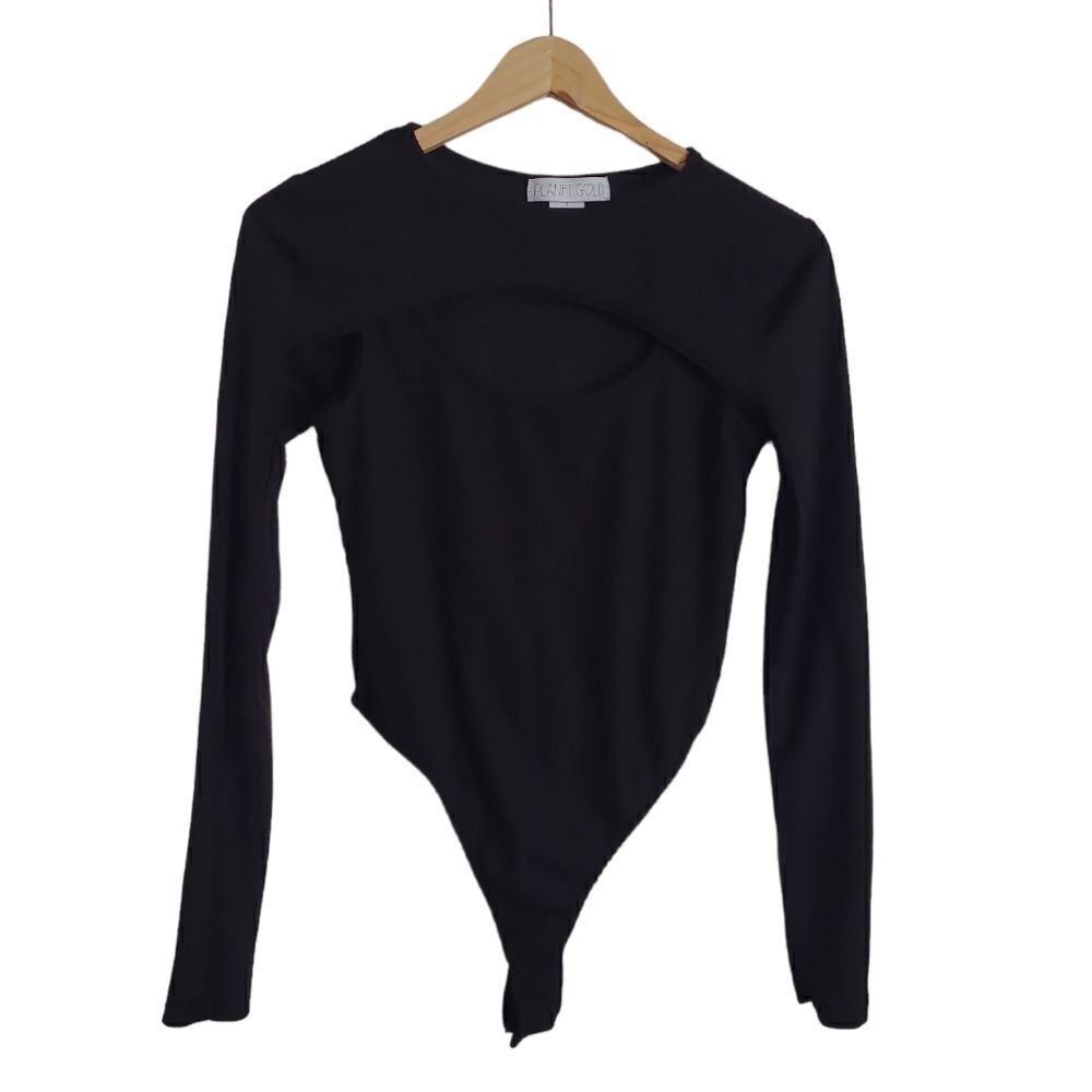Planet gold bodysuit women's black top long sleeve size small
